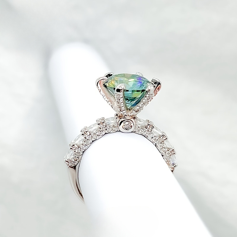 3ct Green Moissanite Ring S925 Sterling Silver Stylish Gift